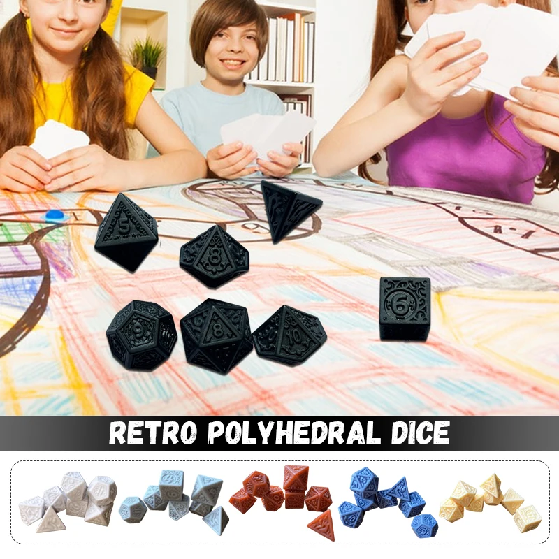 7Pcs/set Vintage Polyhedral Dice Table Gaming Dice for Gatherings Party Digital Pattern Dice Set Party Activities with Friends