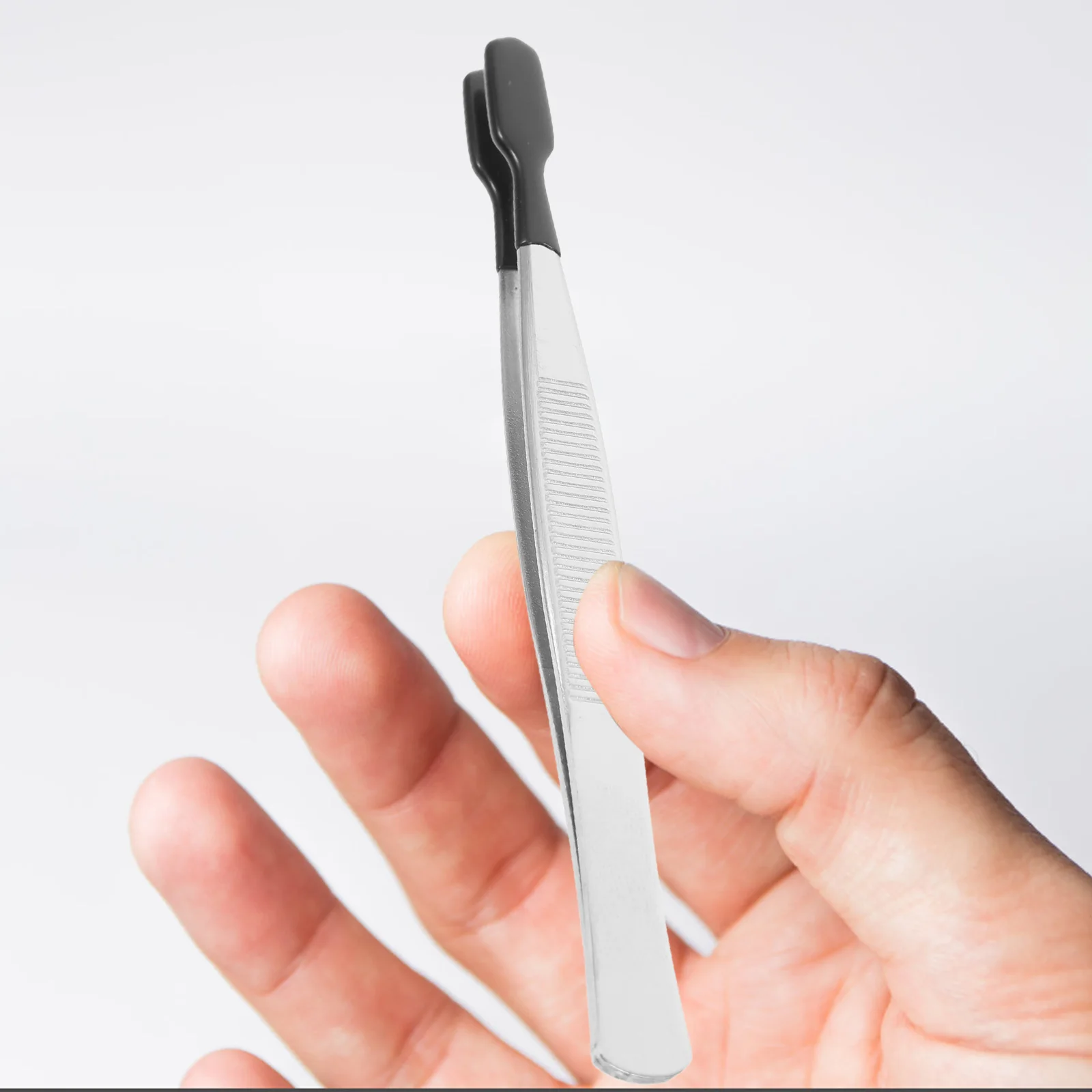 

Short Flat Head Tweezers Stainless Steel Craft Tool Rubber Handles Precision Tip Lab Grade Durable Portable Stamping Collecting