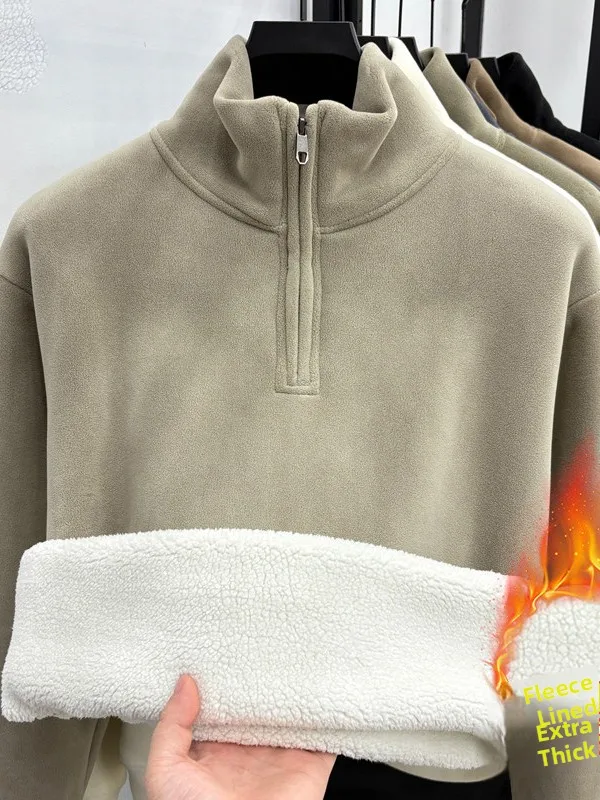 

Thiened Warm Men's Hoodie f Zip High Collar Fce Lined Inner irt Autumn Winter Casual Wear Polyester Fiber Blend