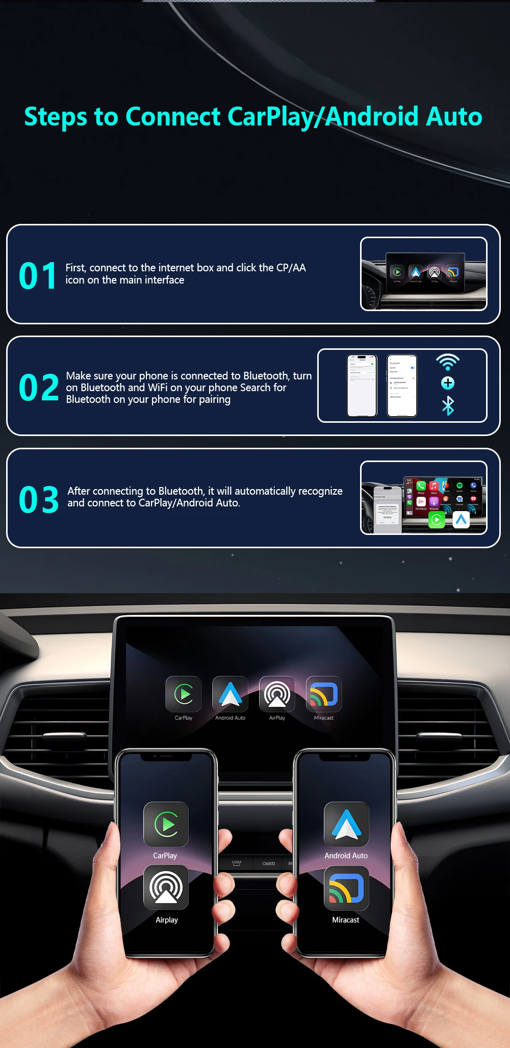4-in-1 Upgrade Carplay Android Auto Adapter USB-Dongle Mirror Link Screen Plug&Play Intelligentes Auto-System für Apple und Android – Detail 7