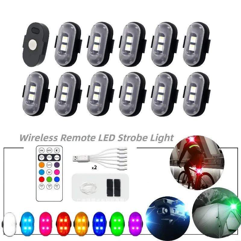 AliExpress NONE Wireless Remote LED Strobe Light 8 Colors Anti-collision Warning Beacon USB Rechargeable Flashing Lamp For Car Motorcycle Bike