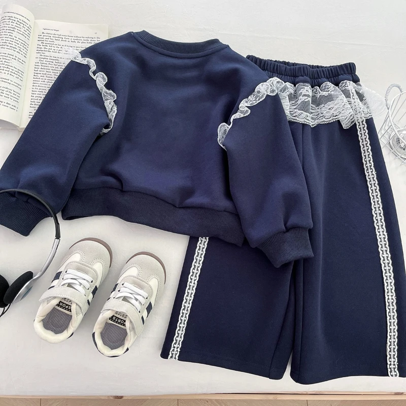 

Girls' Bow Tie Sticker Hoodie+mesh Splicing Casual Pants Two-piece Set Girl Clothes Girls' Autumn Hoodie Suit,