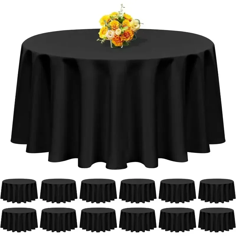 12 Pack Round Tablecloth 108 Inch - Black Polyester Table Cloth for Round Table, Premium Stain and Wrinkle Resistant Washable Fa