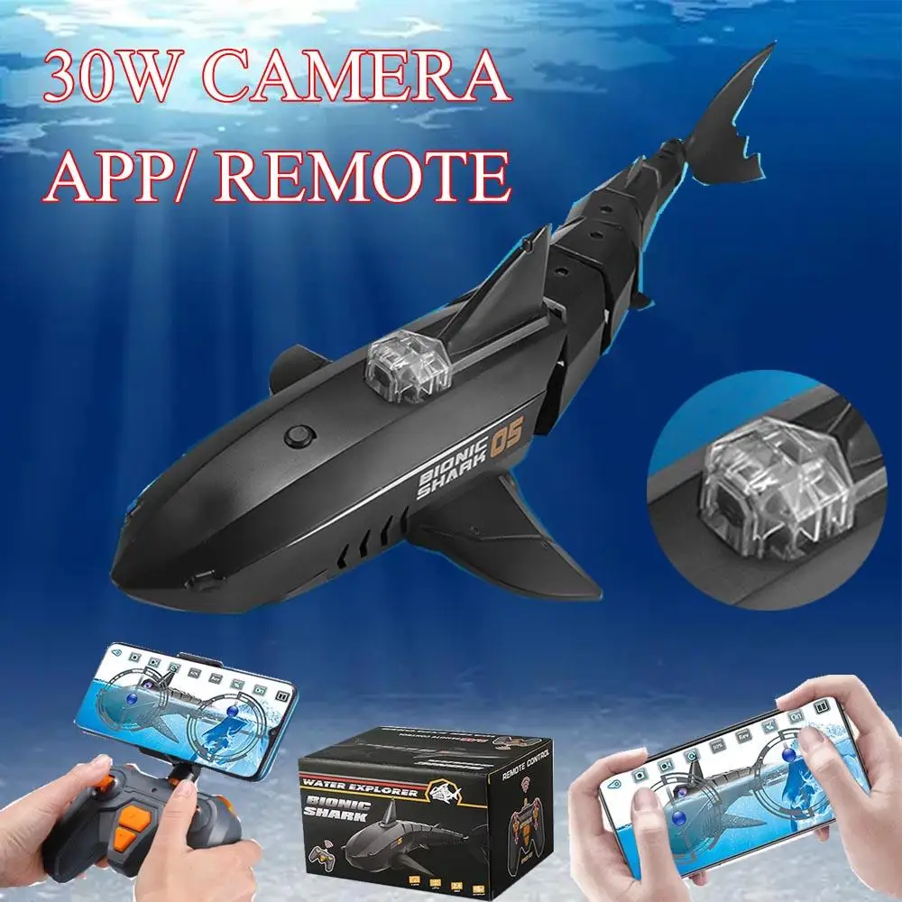 Radio controlled submarine with camera and remote control submarine electric shark 30W high-definition RC toy animal swimming po