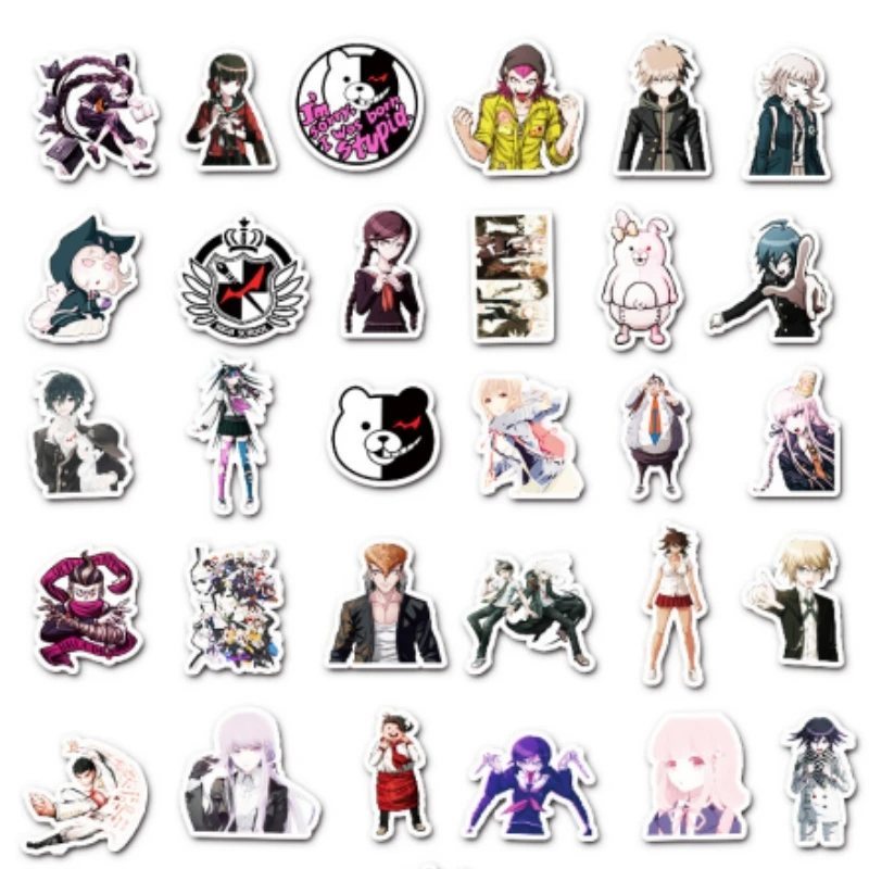 Danganronpa สติกเกอร์กราฟฟิตีลายการ์ตูน, 50ชิ้นสติกเกอร์ติดตู้เย็นสำหรับตกแต่งถ้วยน้ำกระเป๋าเดินทางสเก็ตบอร์ด