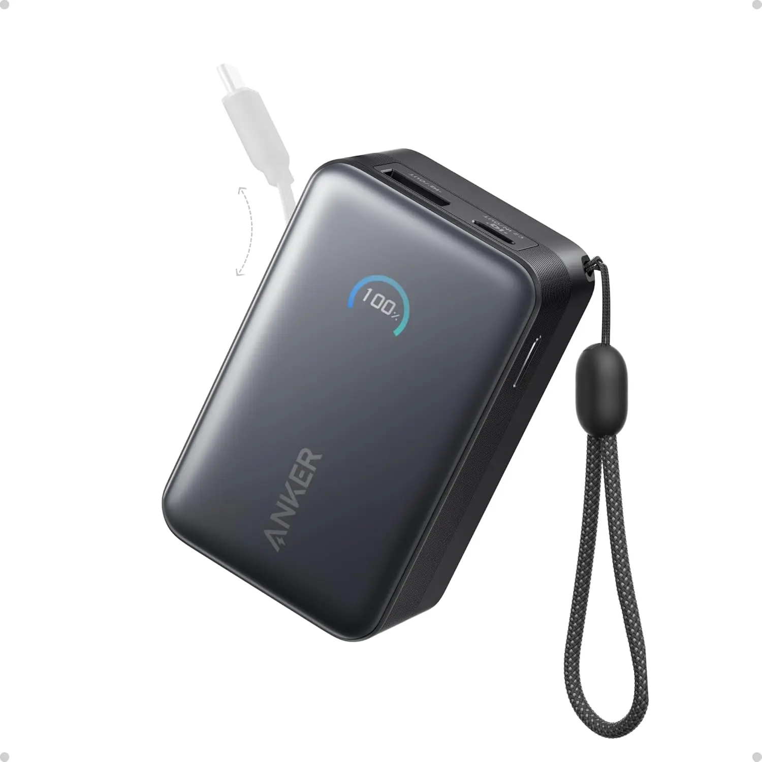 Anker Nano Portable Charger, 45W 10000mAh with 2.3 ft Retractable Cable, Compact Power Bank, Travel Essential Phone Battery