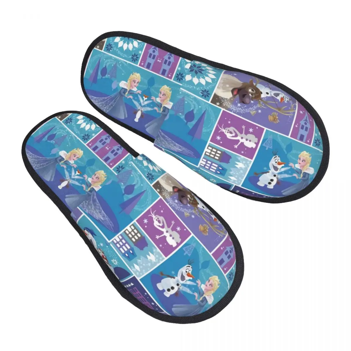 Custom Frozen House Slippers Women Comfy Memory Foam Olaf Elsa Anna Collage Slip On Spa Slipper Shoes