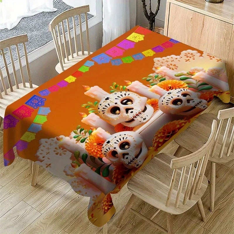 Mexican Day of The Dead Tablecloth Mexico Skull Dia De Los Muertos Table Cloth for Table Decoration Fiesta Party Decor
