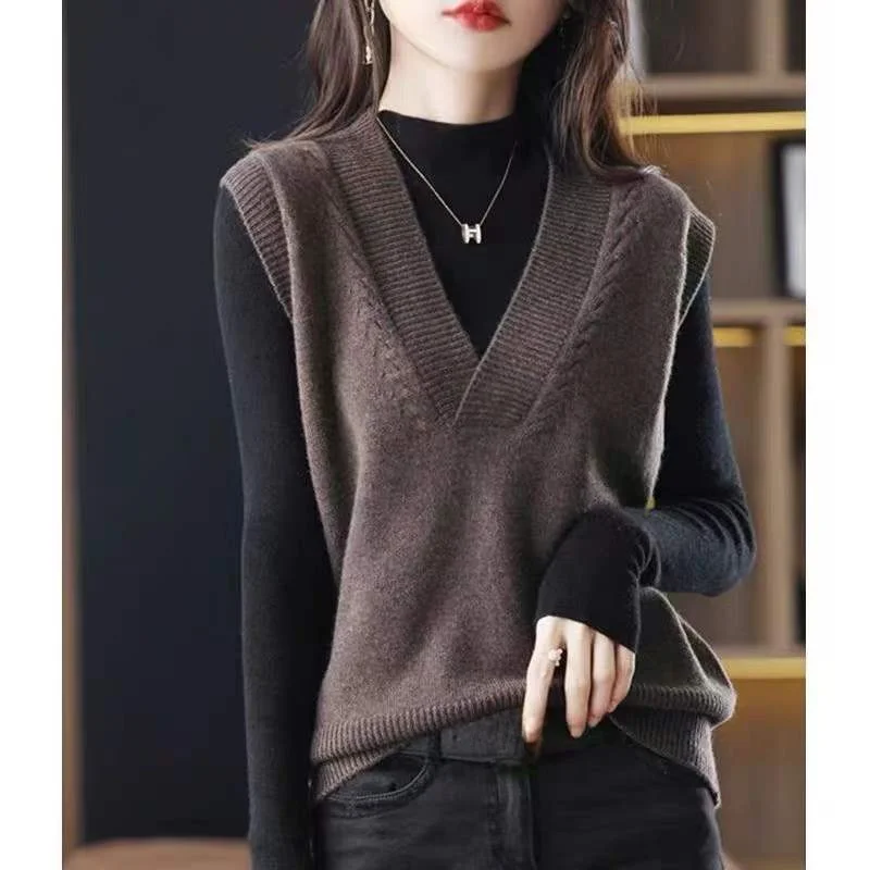 

Женский вязаный шерстяной жилет-кардиган с V-образным вырезом, брендовый, с крупной этикеткой, из смесового хлопка, для повседневной носки, весенний, в стиле кэжуал