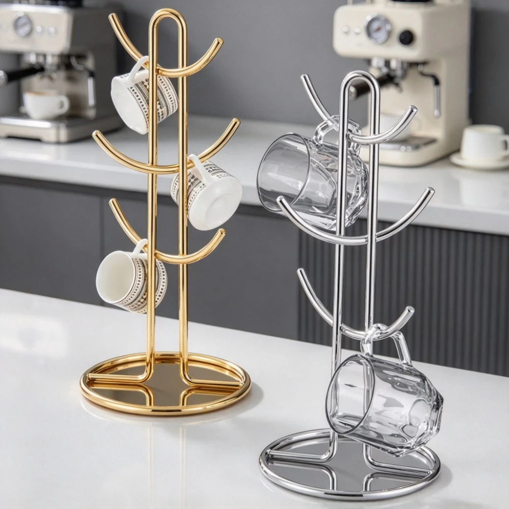 Vintage Iron Tree Jewelry Organizer Rotating Mug Rack Key Holder Coffee Cup Display Stand Metal Storage Holder Home Decor