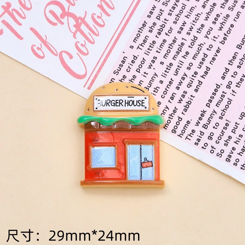 Simulation Coffee House Burger House Library Figurine Flatback Resin Craft Diy Decoration Accessories Modern Building Statue