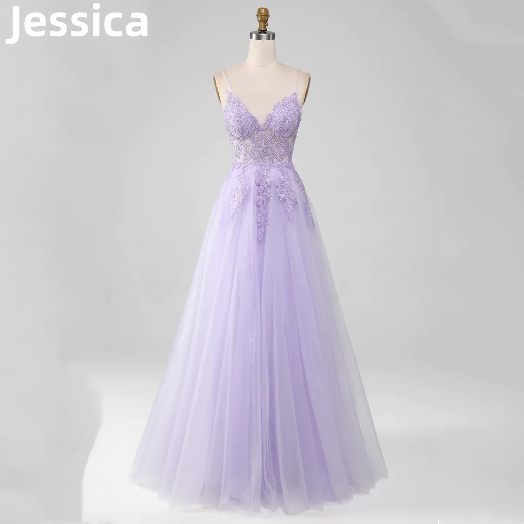 

Jessica Lavender Purple Dresses Glitter Embroidered Tulle Prom Dresses Sweet A-Line Wedding Party Dressese 2024Vestidos De Noche