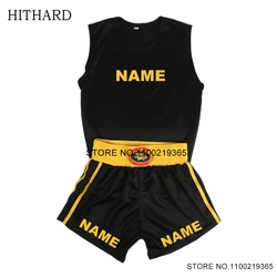 Muay Thai Pantaloncini T-shirt Pantaloncini da boxe personalizzati Bambino Donna Uomo Wushu Sanda Arti marziali MMA Abbigliamento Cage Fight Kickboxing Pantaloni