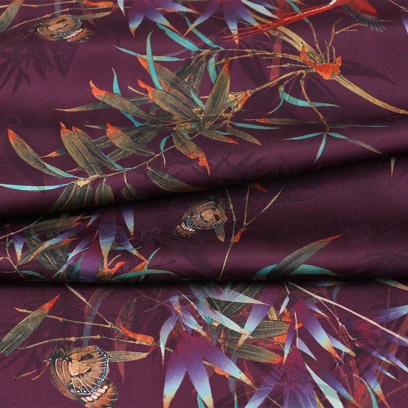 Emerald Bamboo Jacquard Print Fabric for Cheongsam Hanfu Dress Traditional Chinese Clothing Textile Oriental Material