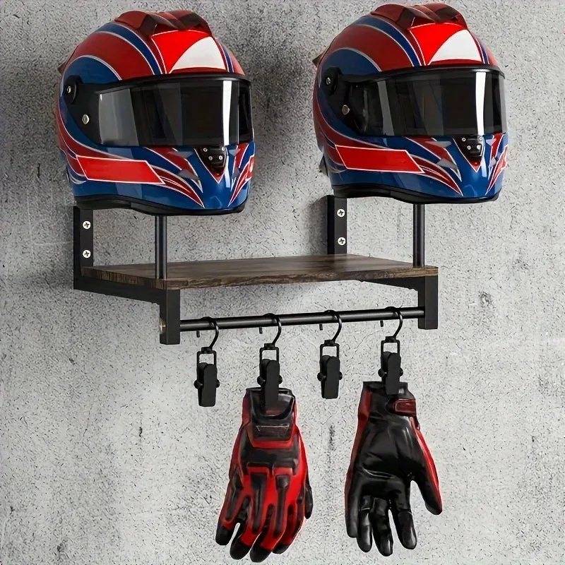

Motorcycle Helmet Wall Mount With Wooden Shelf Hooks Motocross And Bicycle Equipment Sports Brackets Motorcycle Accessories