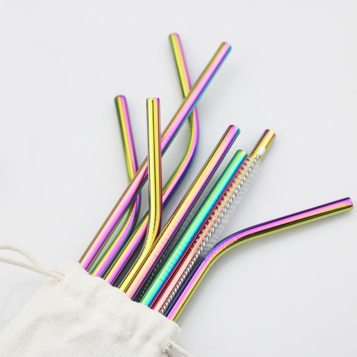 18/10 Stainless Steel Straw Set Reusable Drinking Straw High Quality Metal Colorful Straw With Cleaner Brush Bar Party Accessory