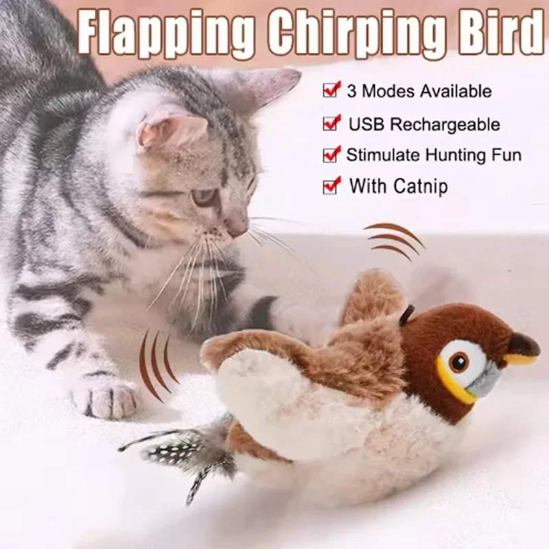 

New Interesting Pet Toy Plush Bite-Resistant and Drop-Proof Flapping Shaky Bird Cat Self-Entertainment Simulated Sparrow