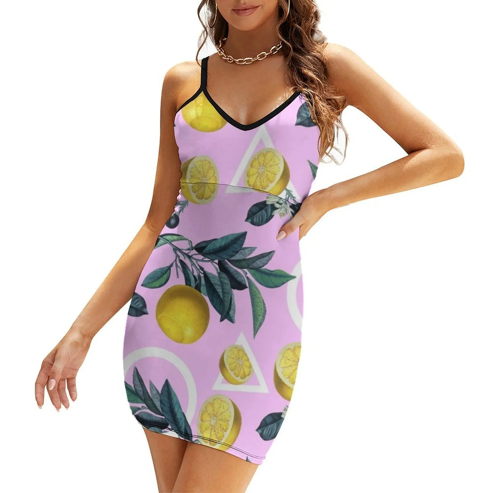 

Geometric and Lemon pattern Sling Dress Women's summer dresses women's summer dresses 2025 bandage dress Woman clothing