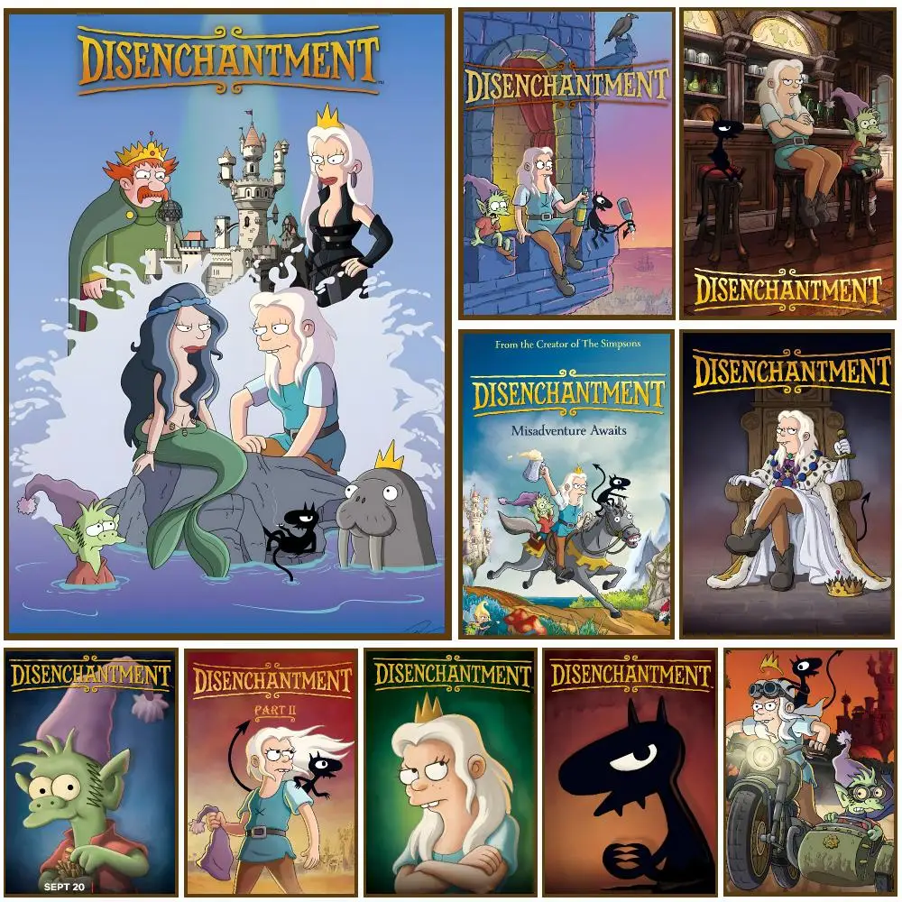 Anime-Schlafzimmerposter „Disenchantment“, selbstklebend, hochwertiges, ästhetisches Druckpapier, Wandkunst für Wohnzimmer, Heimdekoration