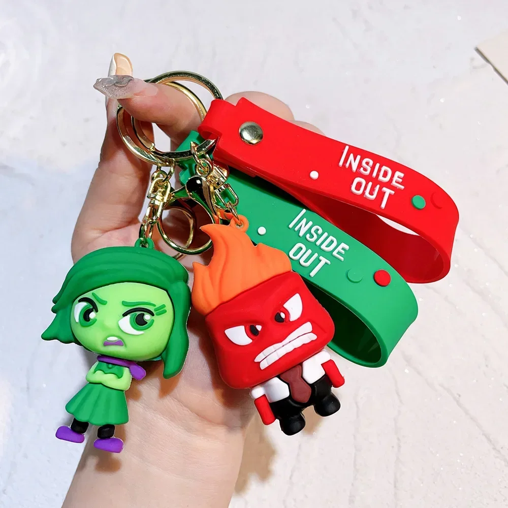 Inside Out 2 Keychain Cute Cartoon Disney Anime Figures Disgust Fear Anger Sadness Joy Keychains Pendant Schoolbag Car Key Ring