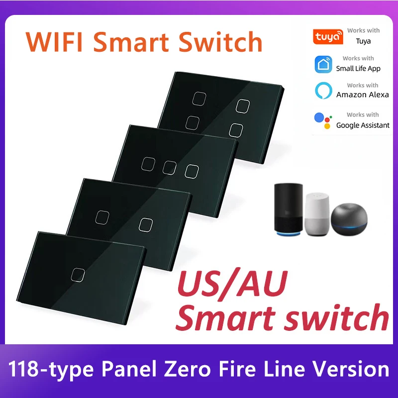 

Smart Wall Touch 1/2/3/4 Gang Smart Life Wi-Fi Настенный светильник Сенсорный переключатель Сенсорный датчик включения/выключения Ручная кнопка питания Tuya Smart Home