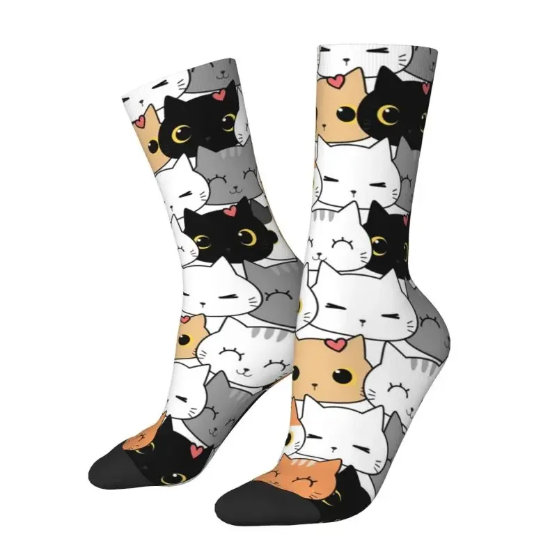 

Cute Kitten Cat Doodle Men's Crew Socks Unisex Fun Funny Cartoon Spring Summer Autumn Winter Dress Socks