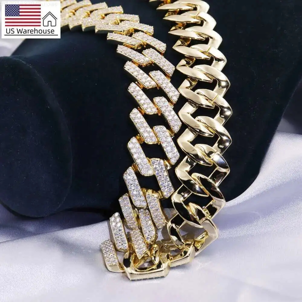 

Tianyu 18k Gold Plated Necklace Ice Out Diamond Miami 20mm Def Vvs 925 Sterling Silver Cuban Link Moissanite Chain for Men