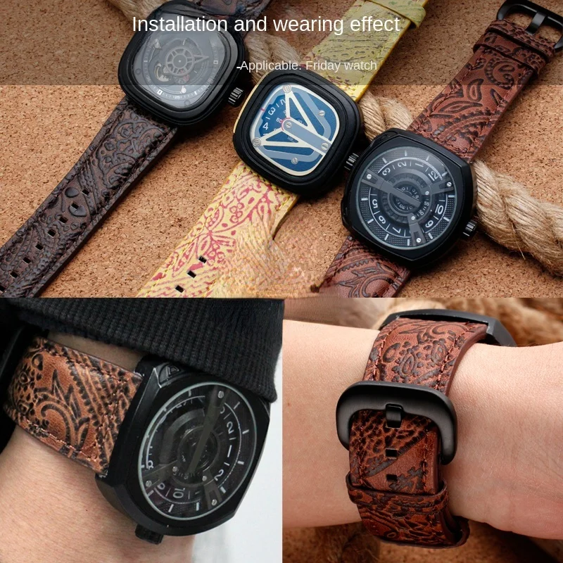 Vintage Genuine Leather Watch Strap for Seven Fridaies Watch Band SF-M2 02 SF-M3/01 Soft Comfortable Watch band Accessories 28mm