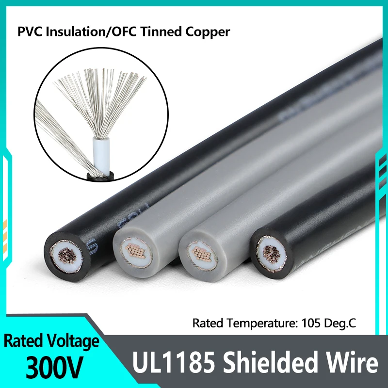 

UL1185 Shielded Wire 28 26 24 22 20 18 16 14 12 10AWG Channel Audio Single Core Signal Electronic Copper Cable Shielding Wire