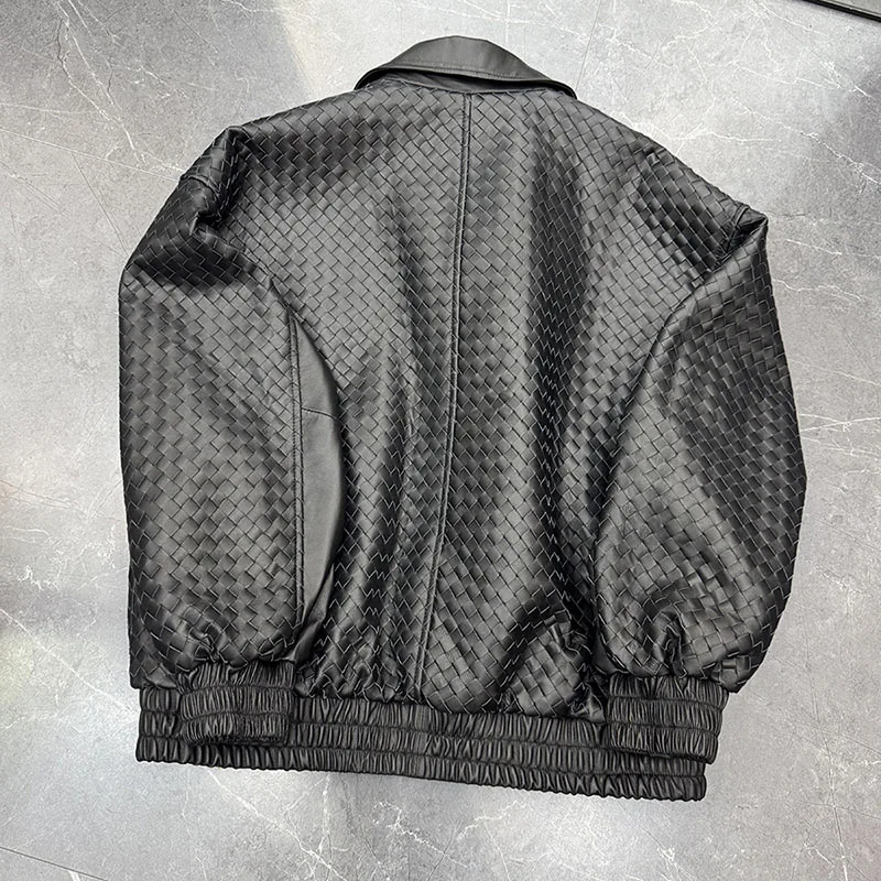 Giacca in pelle bordeaux Autunno Inverno Donna lavorata a mano Streetwear Cappotto in pelle di pecora allentata con cerniera vintage con risvolto Roupas Feminina