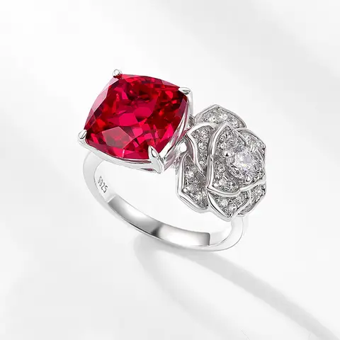 ALLNOEL 100% 925 Sterling Silver Rings For Women Lab Red Ruby Rose Flower Eternal Love Engagement Gifts Lab Diamond Fine Jewelry