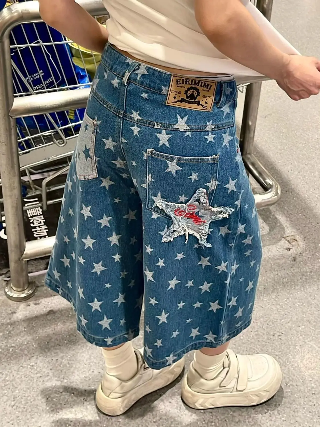 

Women's Blue Star Cargo Denim Shorts Y2K American Harajuku High Street Aesthetic Sexy 2000S Style Vintage Denim Shorts Clothing