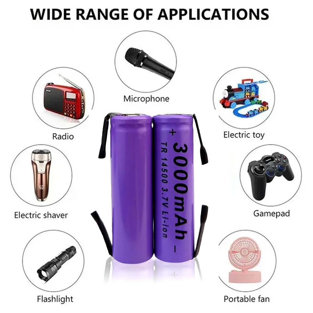 Rechargeable battery 3.7V 3000mAh ICR 14500 LED flashlight welding nickel sheet battery 14500 lithium