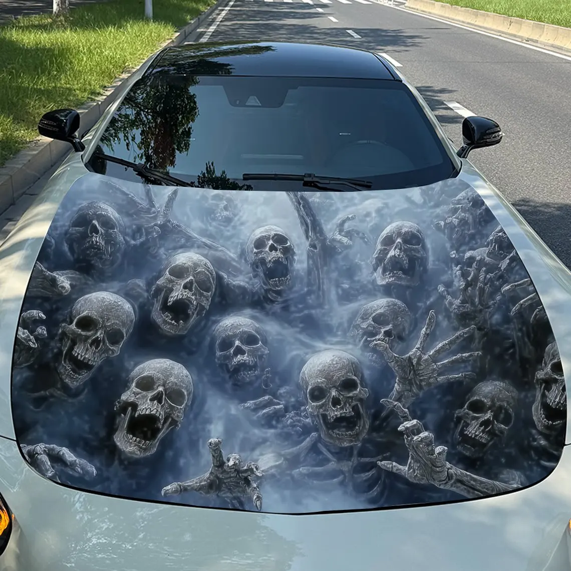 

Halloween Creepy Skeleton Group Vinyl Film For Car Engine Hood, Waterproof PVC Sticker For Car Engine Hood, Self-adhesive Paper