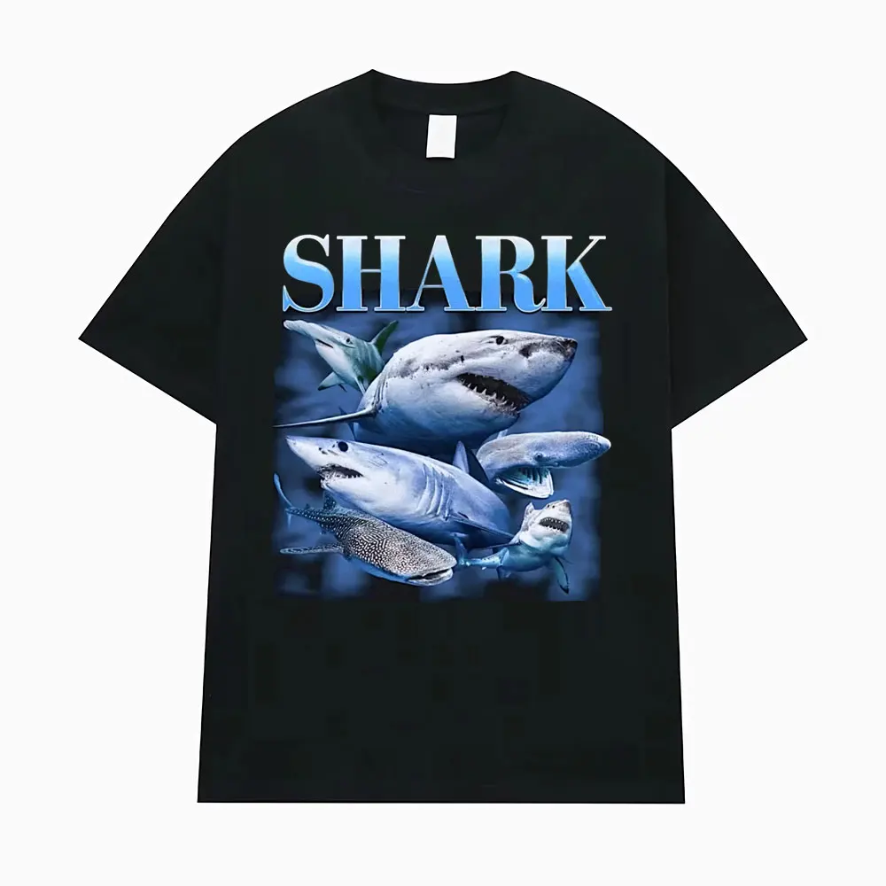 

Funny Shark Vintage T-shirts Hammerhead Whale Great White Shark Meme T Shirts Men Fashion Hip Hop Oversized Short Sleeve T Shirt