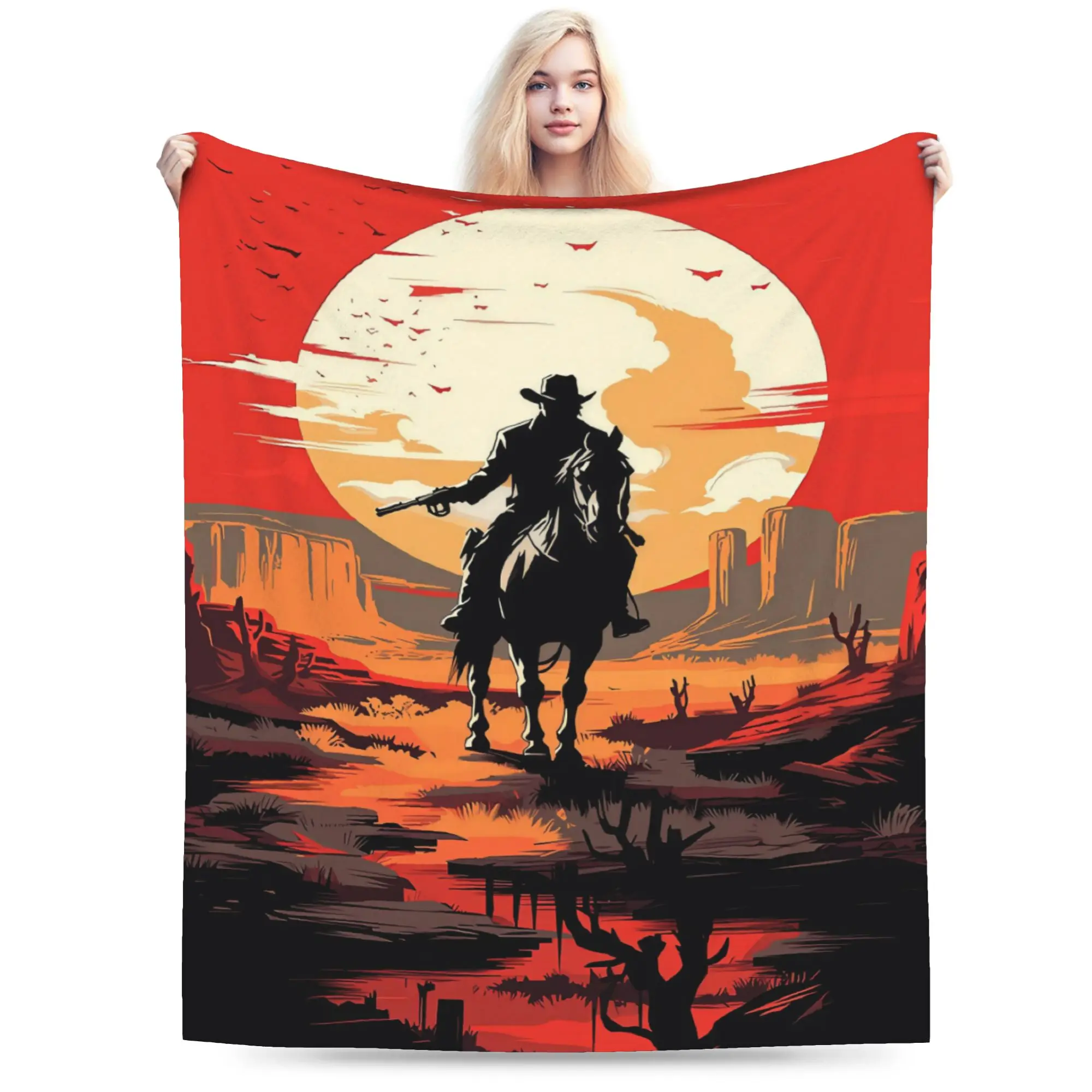 Custom Wild West Canyon Blankets Breathable Soft Flannel Winter Vintage Arthur Morgan Throw Blanket for Sofa Home Bedroom
