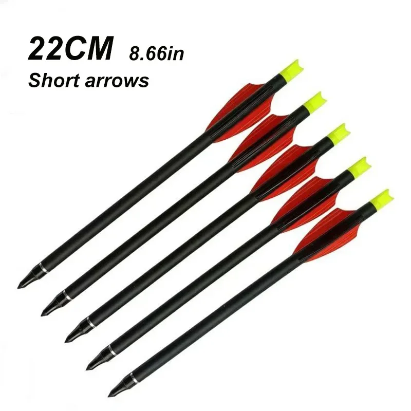 

8mm Diameter 22cm Carbon Mix Short Arrows with Three Fletching Crescent Nock and Replaceable Tips for Slingshot Hunting