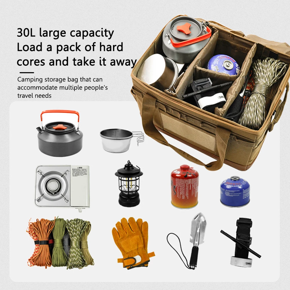 30L Camping Cooking Utensil Organizer Large Capacity Handheld Travel Picnic Bag Collapsible Multifunctional for Outdoor Camping