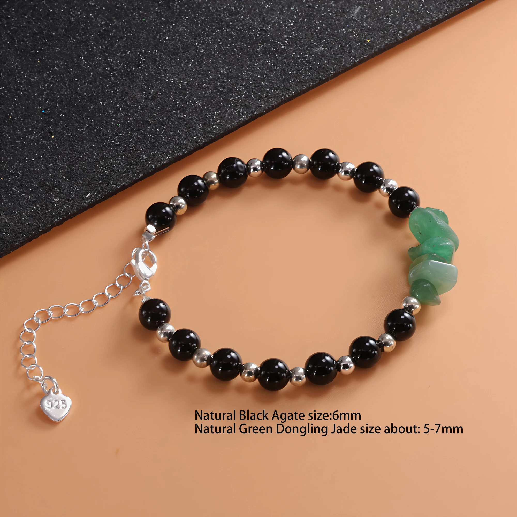 

Сэм Панда браслет из стерлингового серебра 925 пробы для женщин натуральный зеленый Dongling нефрит натуральный черный агат офисные украшения дропшиппинг