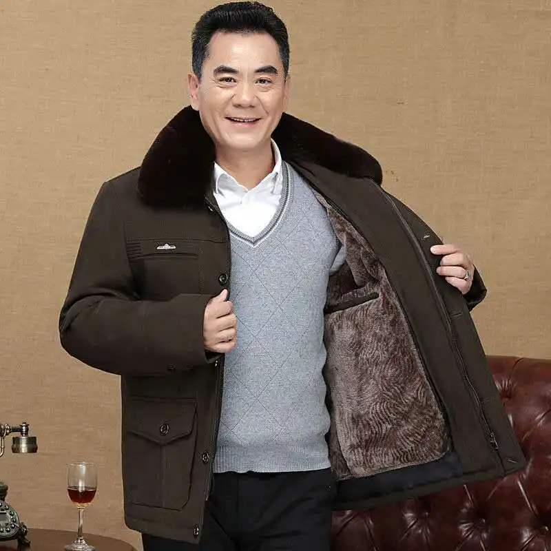 New 2024 Middle-Aged and Elderly Men\'s Long Cotton Loose Jacket Plush Thick Grpa\'s Autumn  Winter Coat Clothes A256