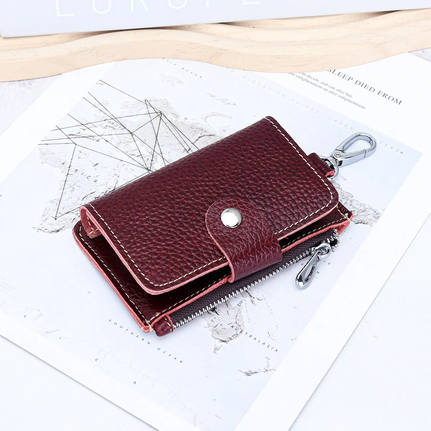 

Кожаный чехол для ключей, кошелек, брелок для ключей, 6 подвесных крючков с пряжкой, держатели для ключей с застежкой-молнией и карманом для монет