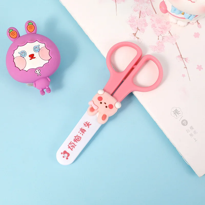 Cute Cartoon Stationery Scissors Child Art Small Scissors with Protective Cover Journal Paper Cutting Tools Office Supplies