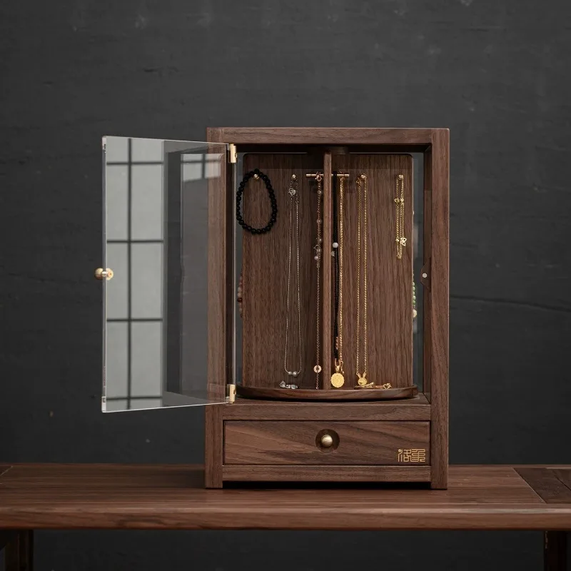 Solid Wood Jewelry Box Rotatable Multifunctional Jewelry Box Large Capacity Necklace Organizer Cases Luxury Retro Ring Cases