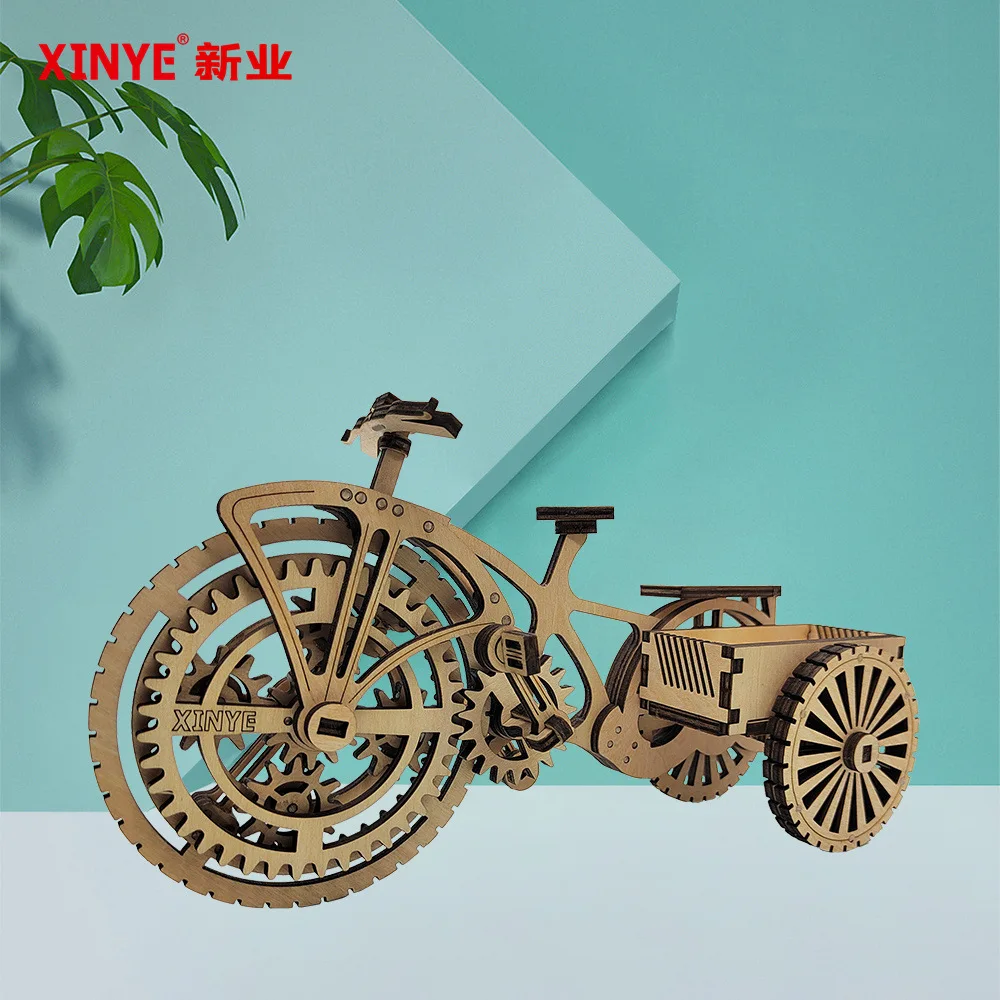 Creative wooden tricycle business card holder DIY bicycle model puzzle three-dimensional puzzle ornament