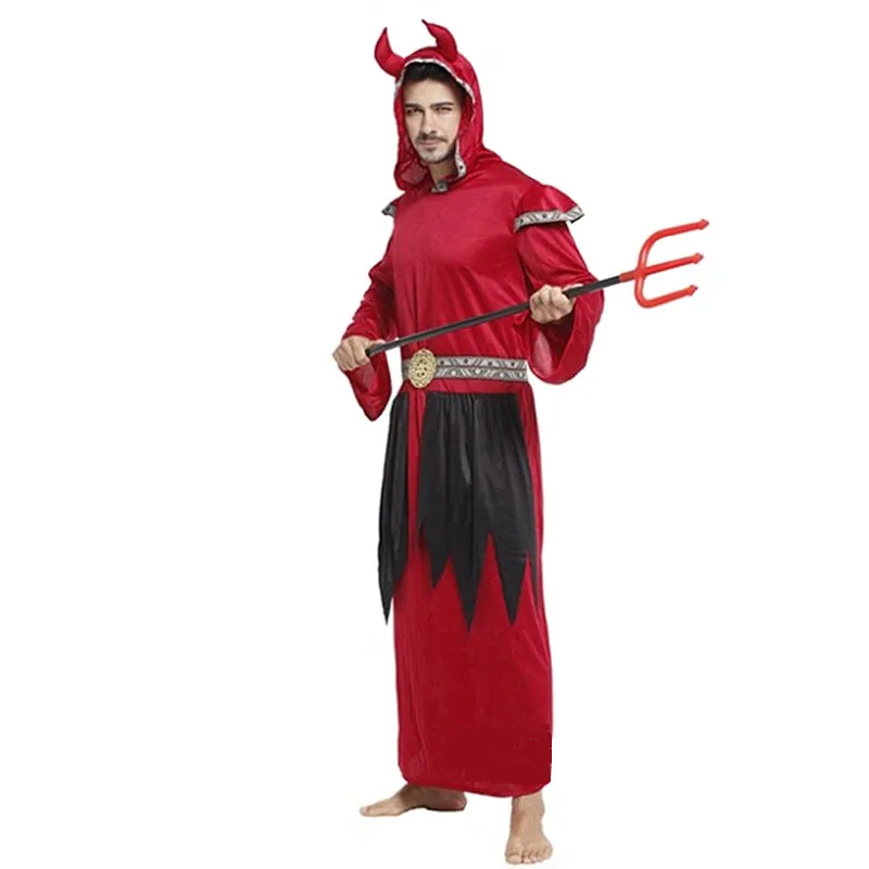 Adult Men Halloween Red Demon Costumes Evil Hell Devil Scary Cosplay Carnival Purim Parade Nightclub Bar Role Play Party Dress