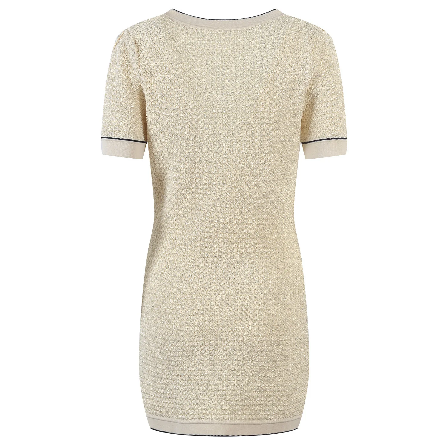 Elegance Short Sleeve Knitting Mini Dress Women New 2024 Summer Beading Slim Dresses