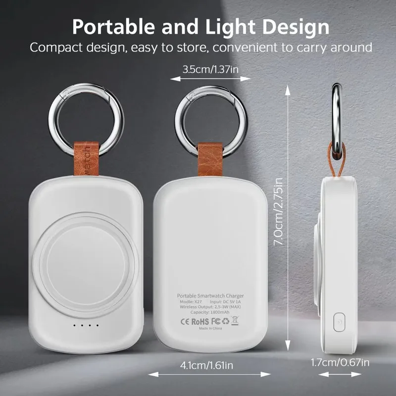 1800mAh Magnetic Wireless Portable Watch Charger Fast Charger Wireless Charging Power Bank for Samsung Galaxy Smartwatch