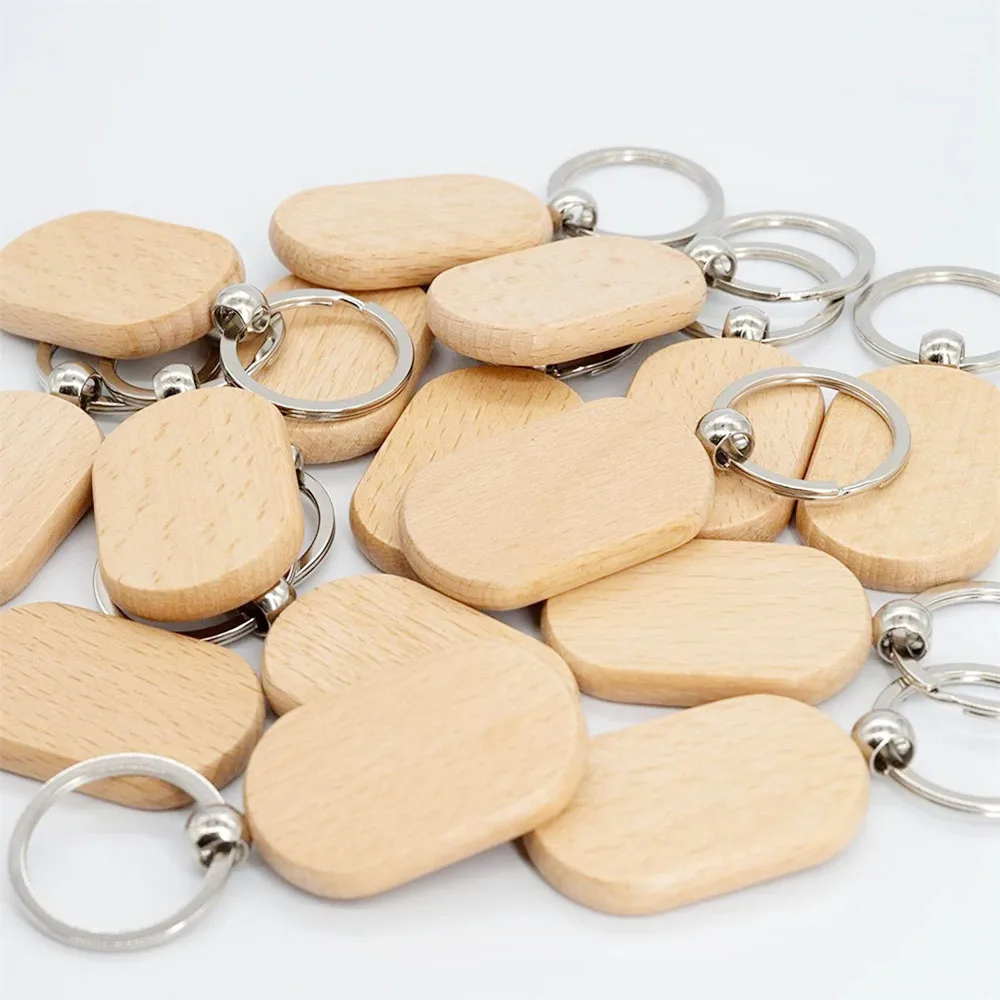 10pcs Runway shape Wood Keychains Blanks Wooden Racetrack Keyrings Suitable for Laser Engraving Gift