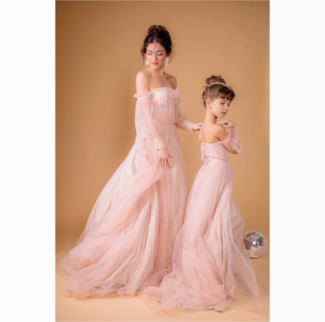

Blush Pink Mommy And Me Matching Dresses For Photoshoot Off Shoulder Unique Gift For Mom Mother and Daughter Formal Dresses