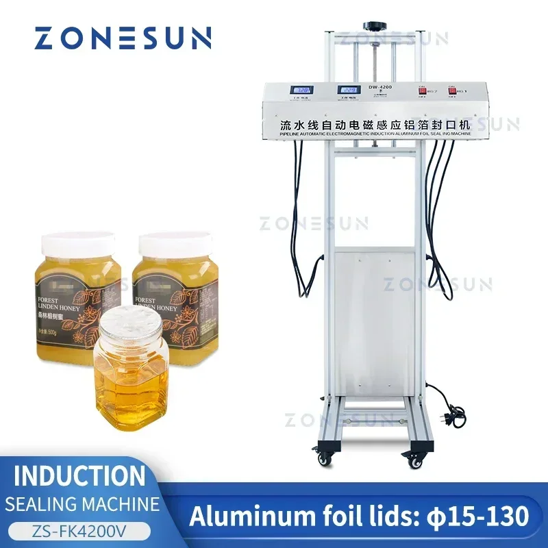 ZONESUN ZS-FK4200V Automatic Continuous Induction Sealing Machine Aluminum Foil Sealer for Bottle Cap Food Cosmetic Packaging
